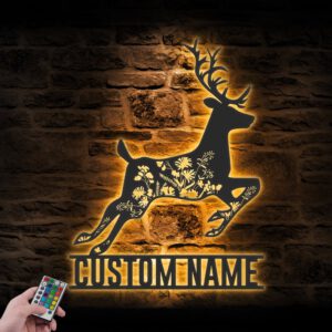 Custom-WildFlower-Deer-ELK-Metal-Wall-Art-LED-Light-2