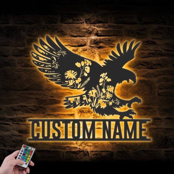 Custom-WildFlower-Eagle-Metal-Wall-Art-LED-Light-7