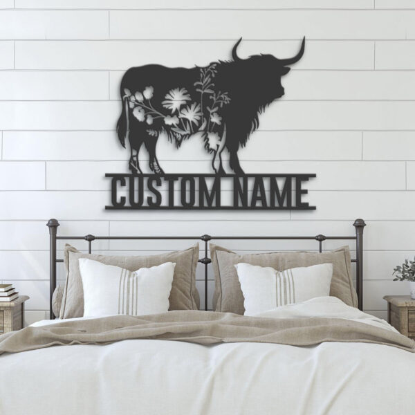 Custom-WildFlower-Highland-Cow-Metal-Wall-Art-LED-Light