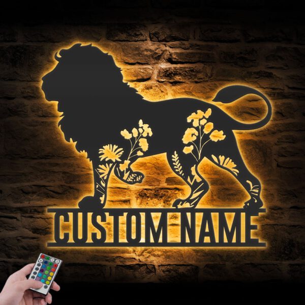 Custom-WildFlower-Lion-Metal-Wall-Art-LED-Light-4-1