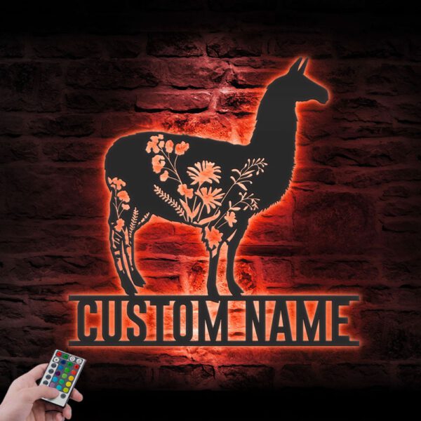 Custom-WildFlower-Llama-Metal-Wall-Art-LED-Light-2