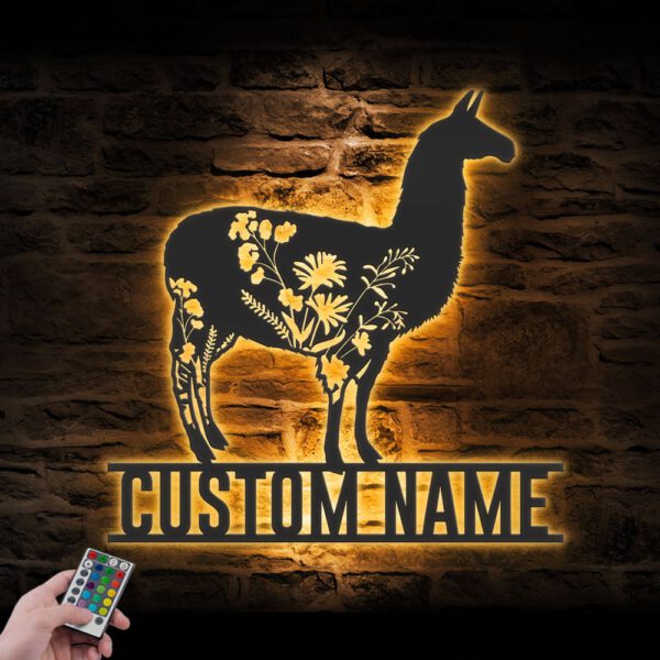 Custom-WildFlower-Llama-Metal-Wall-Art-LED-Light-6