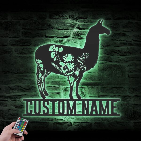 Custom-WildFlower-Llama-Metal-Wall-Art-LED-Light