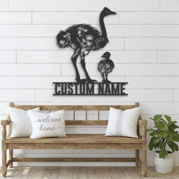 Custom-WildFlower-Ostrich-Mom-Child-Metal-Wall-Art-LED-Light-3