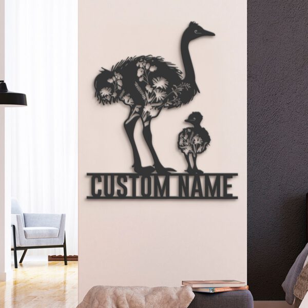 Custom-WildFlower-Ostrich-Mom-Child-Metal-Wall-Art-LED-Light-6