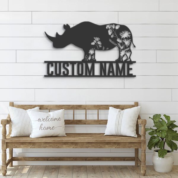 Custom-WildFlower-Rhino-Metal-Wall-Art-LED-Light-7