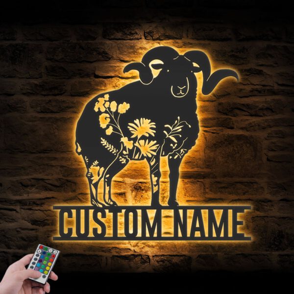 Custom-WildFlower-Sheep-Metal-Wall-Art-LED-Light-1