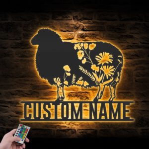 Custom-WildFlower-Sheep-Metal-Wall-Art-LED-Light-2