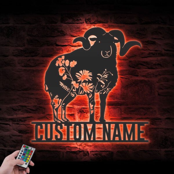 Custom-WildFlower-Sheep-Metal-Wall-Art-LED-Light-4-1