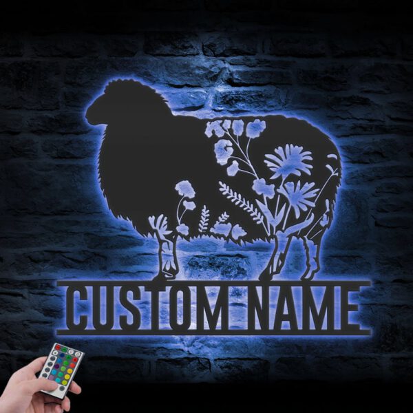 Custom-WildFlower-Sheep-Metal-Wall-Art-LED-Light-5