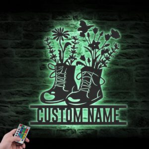 Custom-Wildflower-Boots-Metal-Wall-Art-LED-Light-2