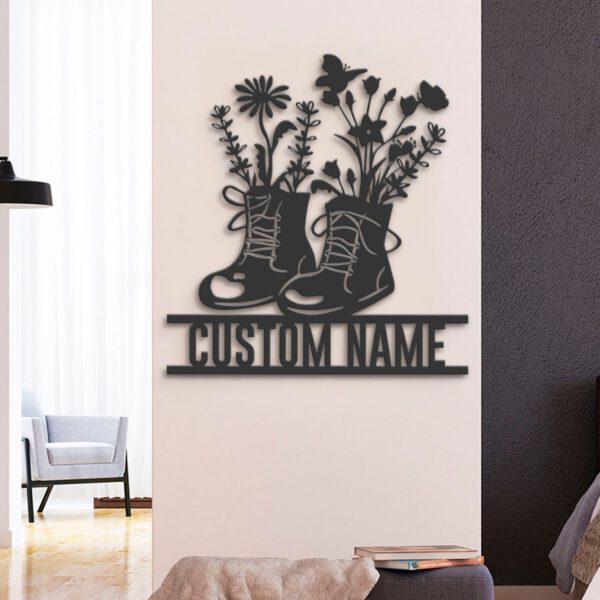 Custom-Wildflower-Boots-Metal-Wall-Art-LED-Light-3