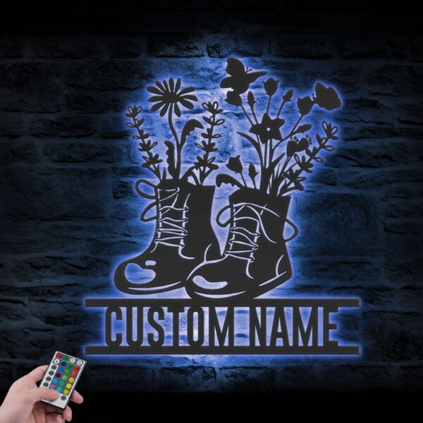 Custom-Wildflower-Boots-Metal-Wall-Art-LED-Light-6