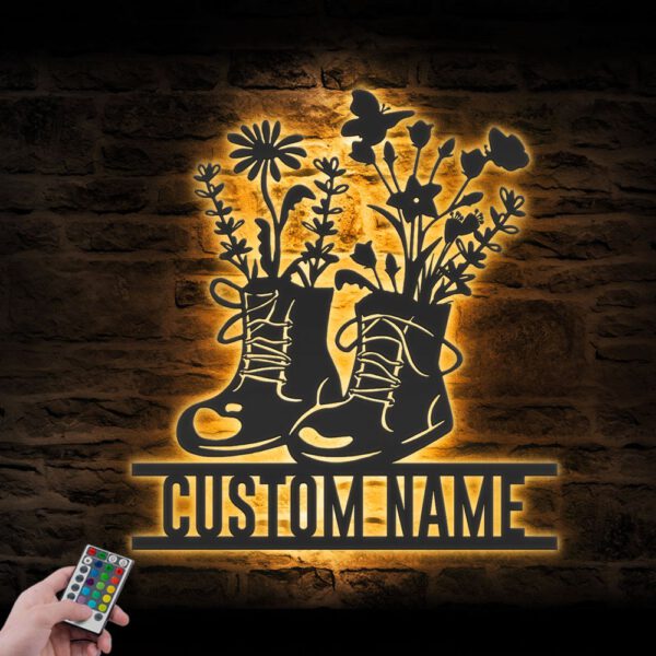 Custom-Wildflower-Boots-Metal-Wall-Art-LED-Light