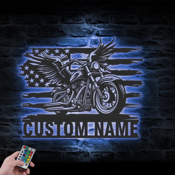 Custom-Wings-Motocross-US-Flag-Metal-Wall-Art-LED-Light-4