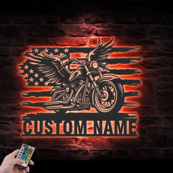 Custom-Wings-Motocross-US-Flag-Metal-Wall-Art-LED-Light-6