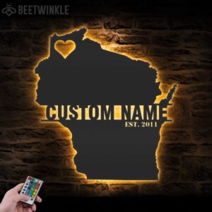 Custom-Wisconsin-Map-Metal-Wall-Art-LED-Light-2