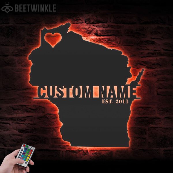 Custom-Wisconsin-Map-Metal-Wall-Art-LED-Light-4