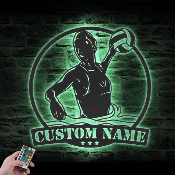 Custom-Woman-Water-Polo-Player-Metal-Wall-Art-LED-Light-1