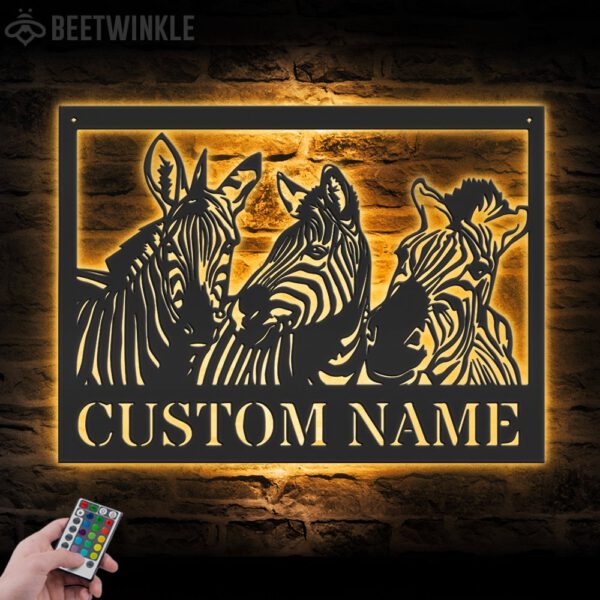 Custom-Zebra-Horse-Metal-Wall-Art-LED-Light-2