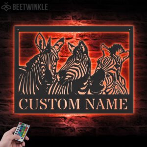 Custom-Zebra-Horse-Metal-Wall-Art-LED-Light-3