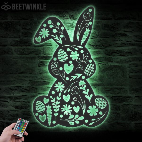 Cute-Floral-Rabbit-Metal-Wall-Art-LED-Light-4