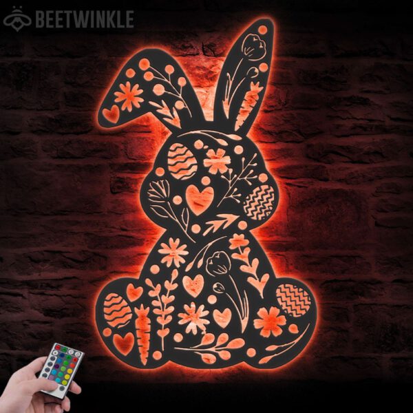 Cute-Floral-Rabbit-Metal-Wall-Art-LED-Light-5