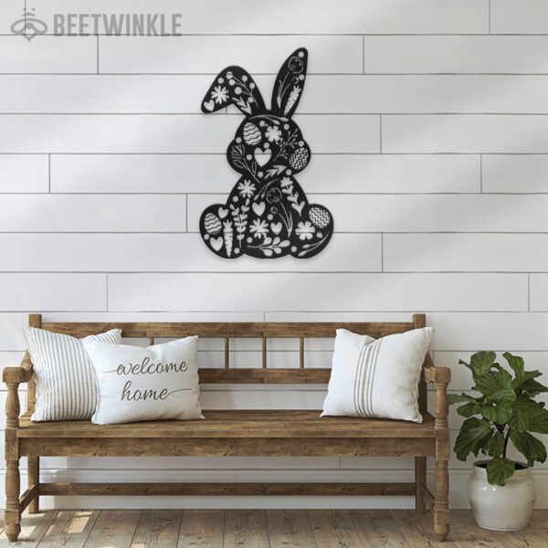 Cute-Floral-Rabbit-Metal-Wall-Art-LED-Light