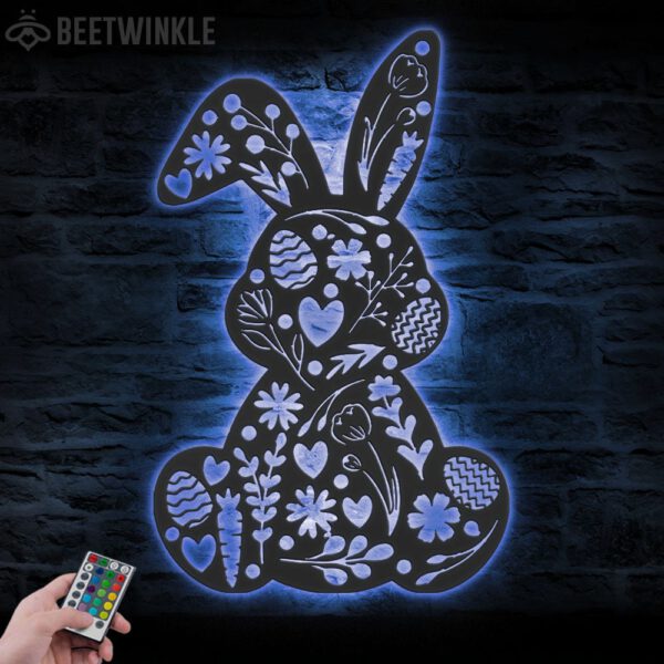 Cute-Floral-Rabbit-Metal-Wall-Art-LED-Light-8