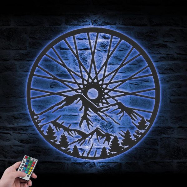 Cyclist-Mountain-Bike-Gears-Metal-Wall-Art-LED-Light-5