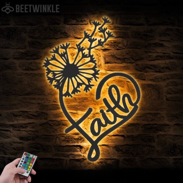 Dandelion-Faith-Heart-Metal-Wall-Art-LED-Light