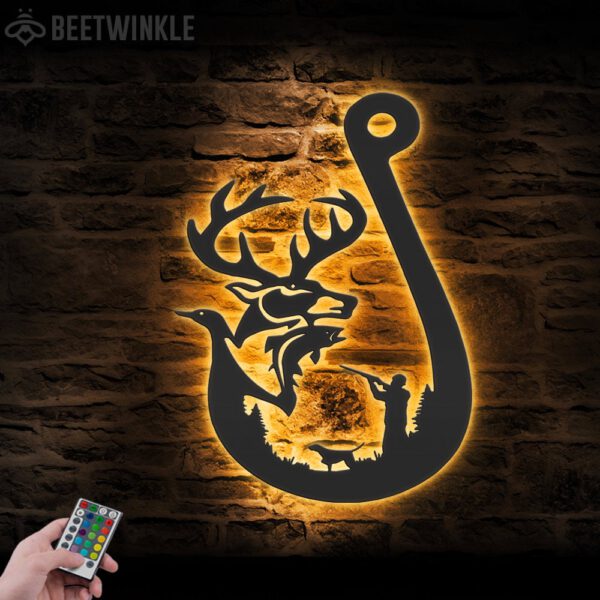 Deer-Duck-And-Fish-Hunting-Metal-Wall-Art-LED-Light-2