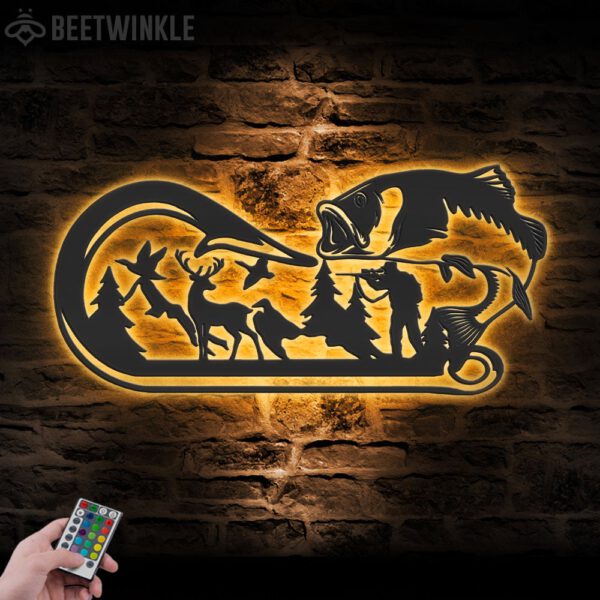 Deer-Duck-Hook-Bass-Fish-Hunting-Metal-Wall-Art-LED-Light-5