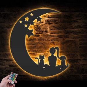 Dog-Girl-Cat-On-The-Moon-Metal-Wall-Art-with-LED-Light-2