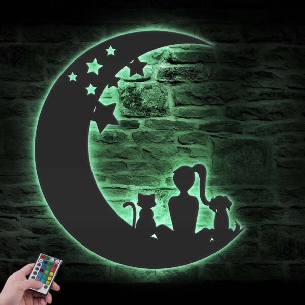 Dog-Girl-Cat-On-The-Moon-Metal-Wall-Art-with-LED-Light