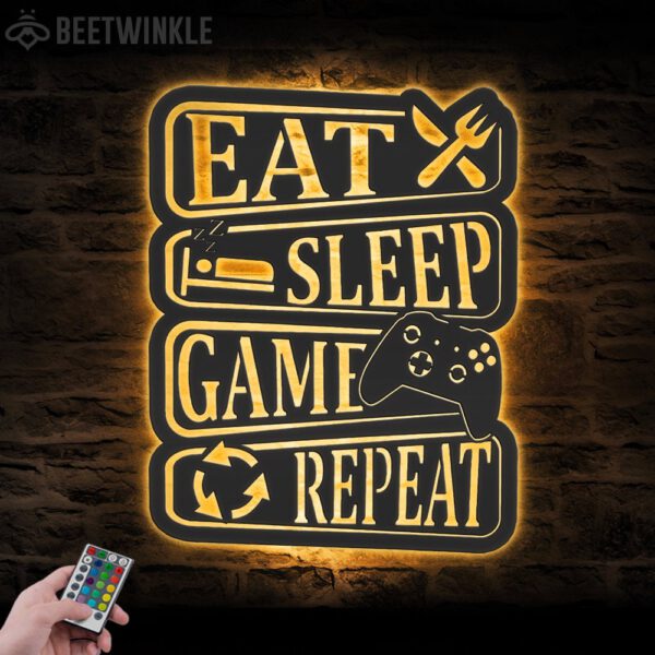 Eat-Sleep-Game-Repeat-Metal-Wall-Art-LED-Light-4-1