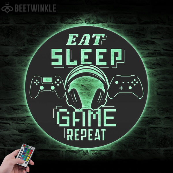 Eat-Sleep-Game-Repeat-Metal-Wall-Art-LED-Light-6