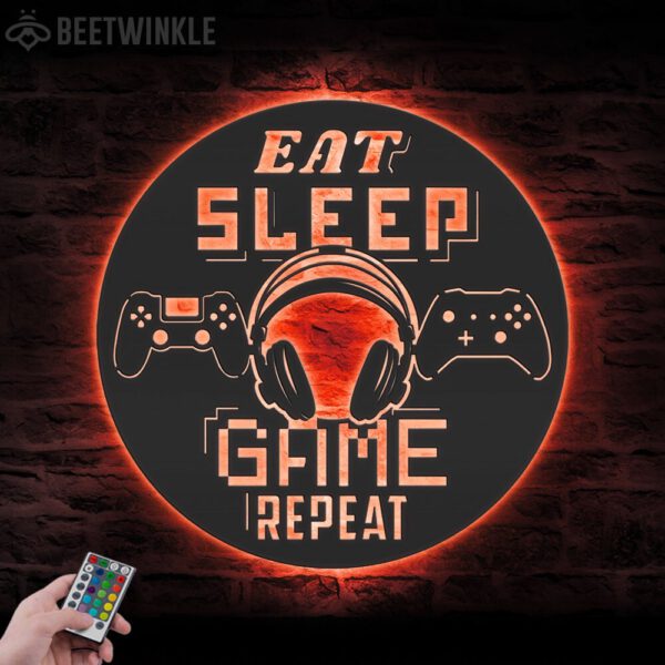 Eat-Sleep-Game-Repeat-Metal-Wall-Art-LED-Light-7