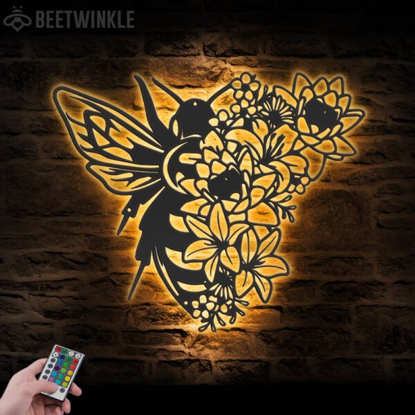 Floral-Bee-Metal-Wall-Art-LED-Light-5