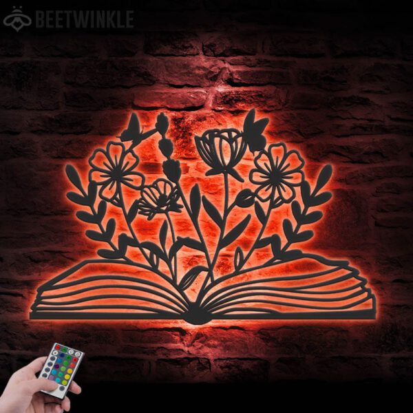 Floral-Book-Lover-Metal-Wall-Art-LED-Light-2