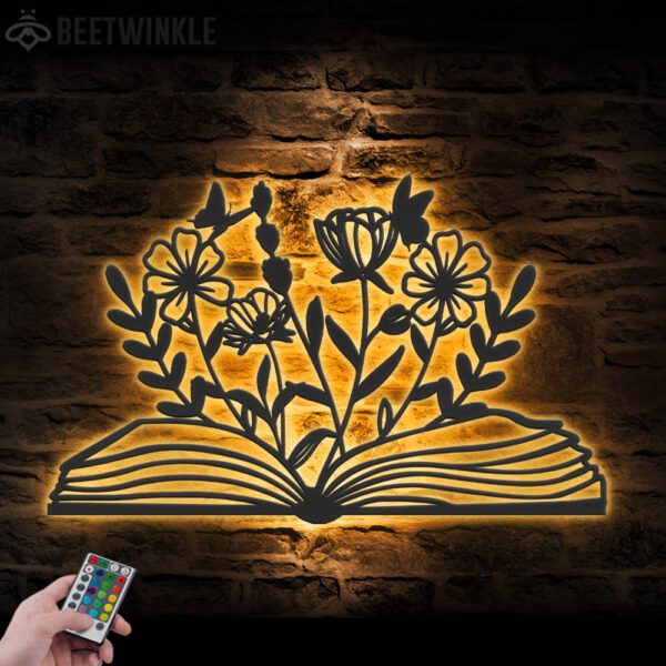 Floral-Book-Lover-Metal-Wall-Art-LED-Light-8