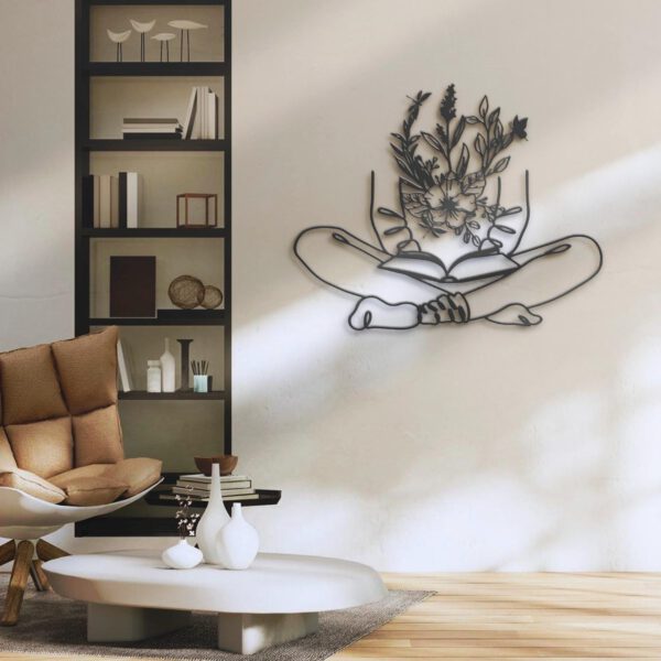 Floral-Book-Reading-Line-Art-Metal-Wall-Art-LED-Light-7