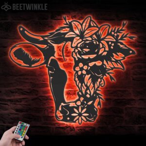 Floral-Dairy-Cow-Farmhouse-Metal-Wall-Art-LED-Light-3