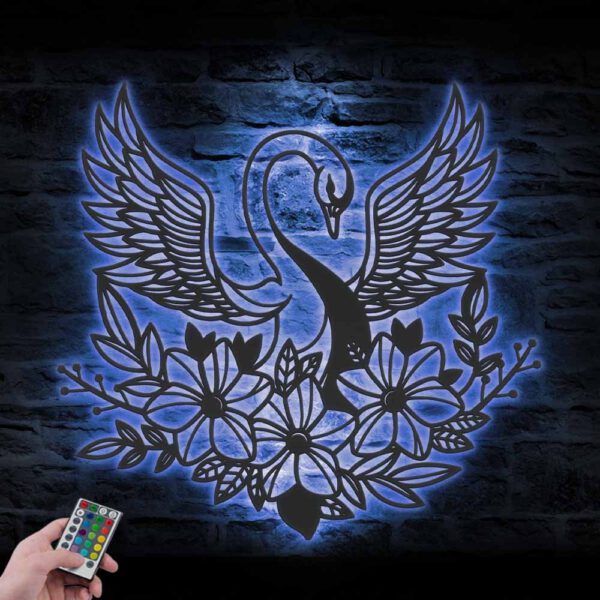 Floral-Swan-Metal-Wall-Art-LED-Light-2