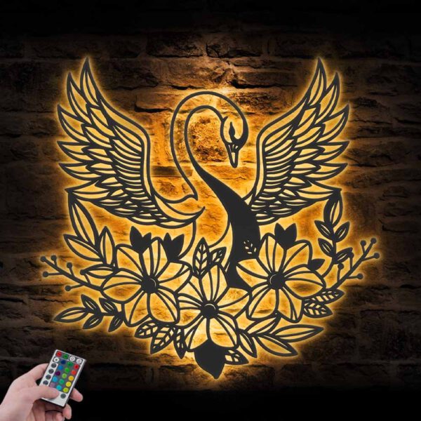 Floral-Swan-Metal-Wall-Art-LED-Light