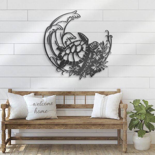 Floral-Turtle-With-Wave-Metal-Wall-Art-LED-Light-2