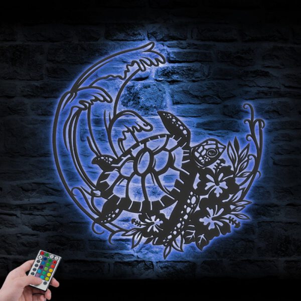 Floral-Turtle-With-Wave-Metal-Wall-Art-LED-Light-7