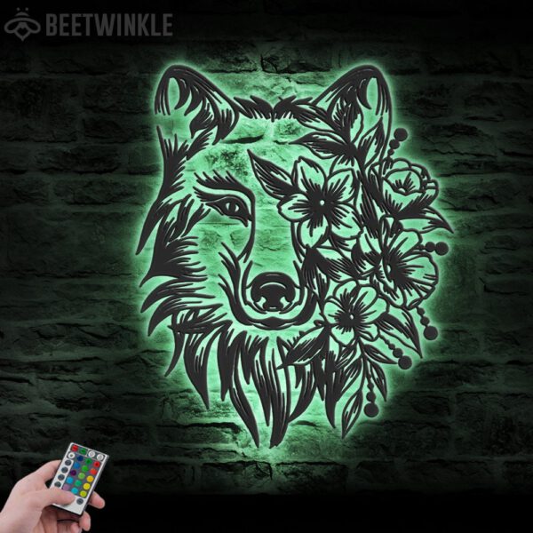 Floral-Wolf-Metal-Wall-Art-LED-Light-5