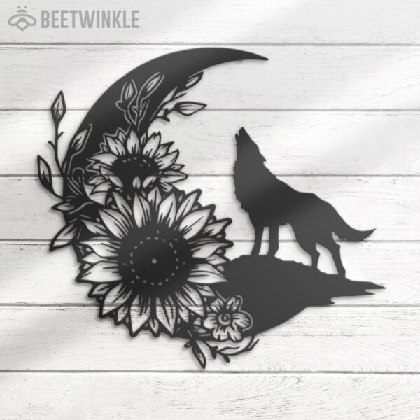 Floral-Wolf-On-The-Srescent-Moon-Sunflower-Metal-Wall-Art-LED-Light-6