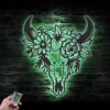 Flower-Cow-Skull-Farmhouse-Metal-Wall-Art-LED-Light